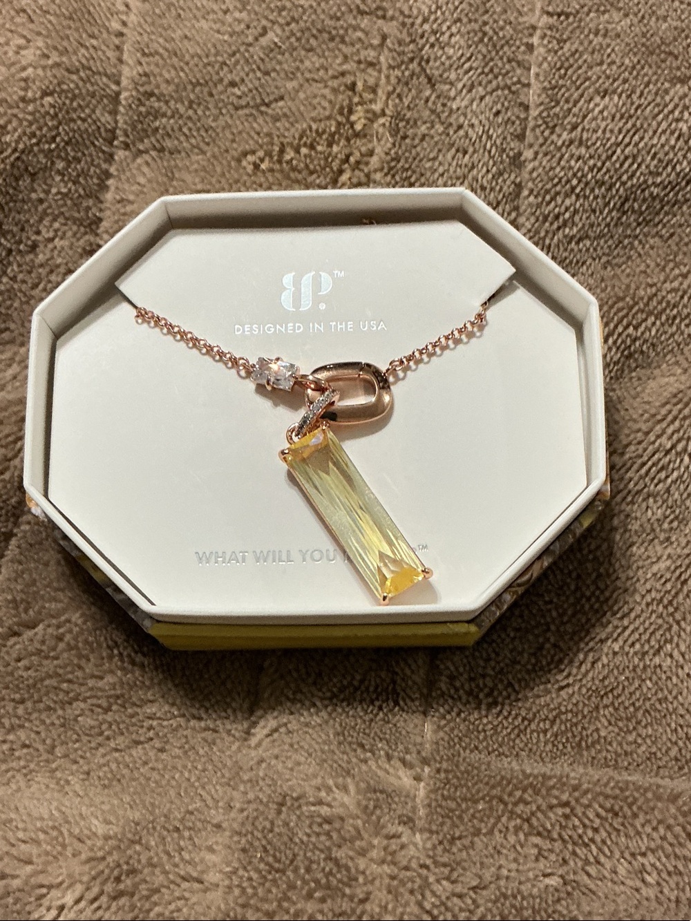 Bomb party Rose Gold Chain Necklace with Yellow Baguette Pendant